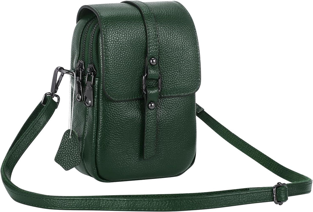 HAWEE Mode Damen Handytasche mit Riemen Echtes Leder Crossbody Handy Umhängetasche Leicht Damen Schu