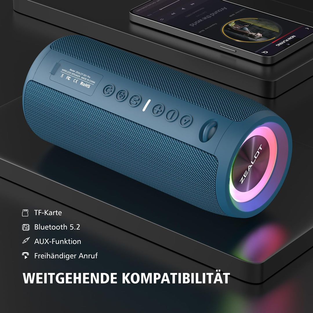 ZEALOT Bluetooth Lautsprecher mit Licht,Musikbox Tragbarer Blueooth Box,40W kraftvoller Stereo,Dual