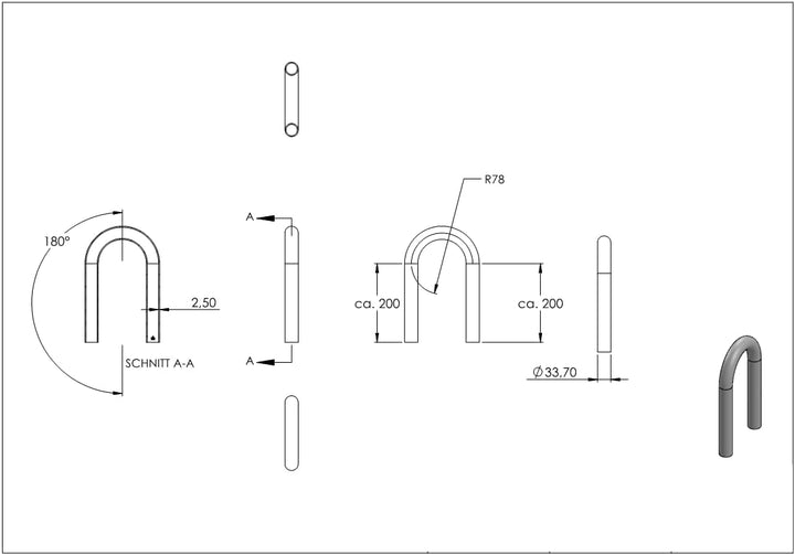 Fenau | Stahl Rohrbogen | 180° | 33,7x2,5 mm | Stahl S235JR, roh Winkel: 180° 33,7x2,5 mm | 1" RM 78
