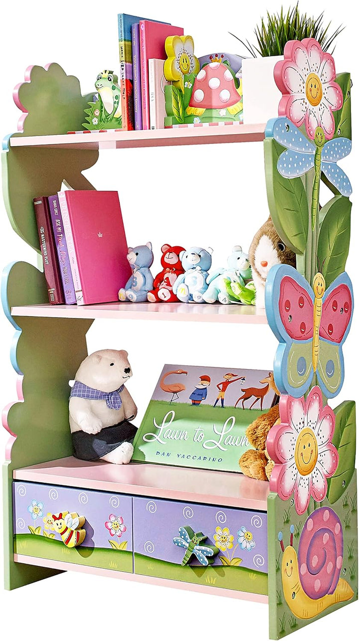Teamson Kids Fantasy Fields Grosses Magic Garden Kinder-Bücherregal aus Holz, 3-stöckiges Bücherrega