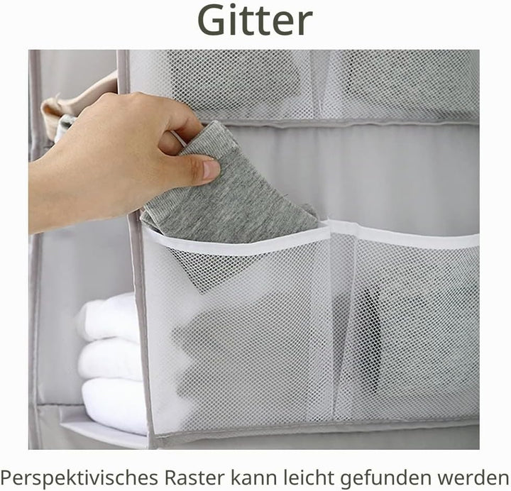 XiXiRan Hängeregal Kleiderschrank, 4 Fächer Hängender Organizer Schrank, mit 12 Netzseitentaschen fü