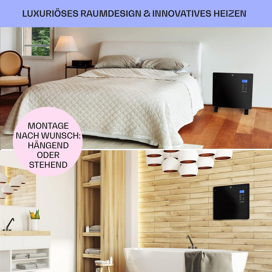 Klarstein Elektroheizung, Konvektor-Heizung mit Bodenrollen, Mobile Elektroheizung Energiesparend, S
