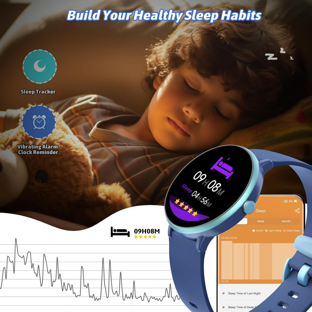 Smartwatch Kinder Jungen Mädchen, Aktivitäts Tracker Uhr IP68 wasserdichte, 19 Sportmodi, Herzfreque
