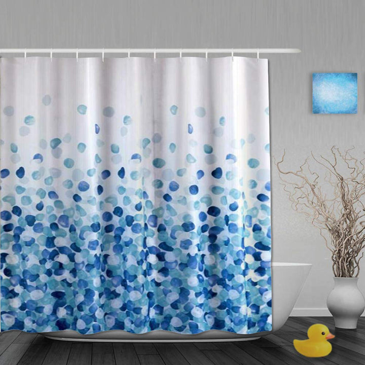AYISTELU Duschvorhang,Blaue Kieselsteinfelsen auf Weiss,Stoff Badezimmer Dekor Set mit Kunststoffhak
