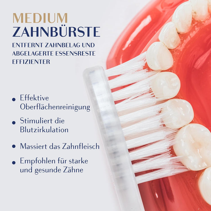 Royal Denta Silver Medium Zahnbürsten 4er-Pack - Doppellänge Borsten für Interdentalreinigung, Silbe