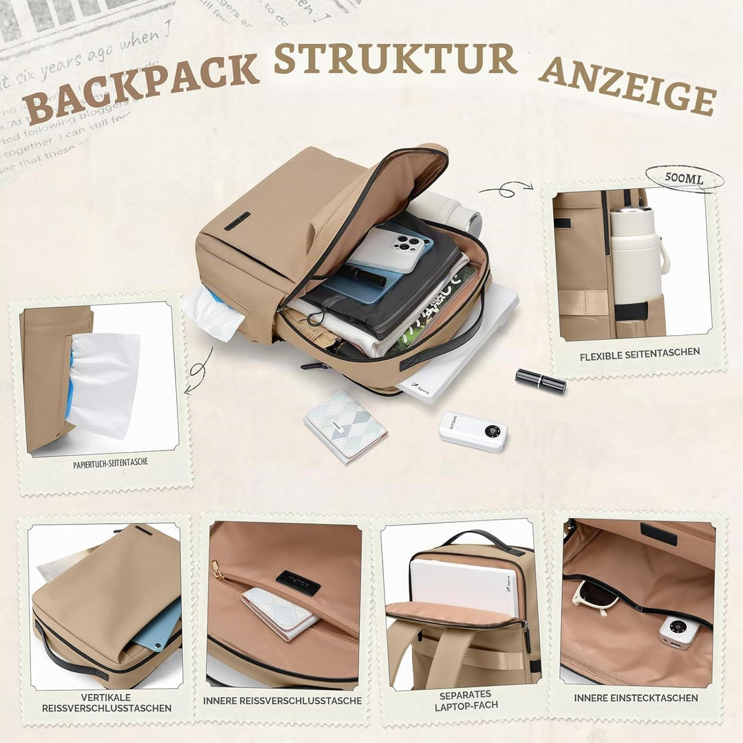 GOLF SUPAGS Kunstleder Rucksack Damen, Stilvoller Laptop Rucksack, Multifunktionaler Tagesrucksack W