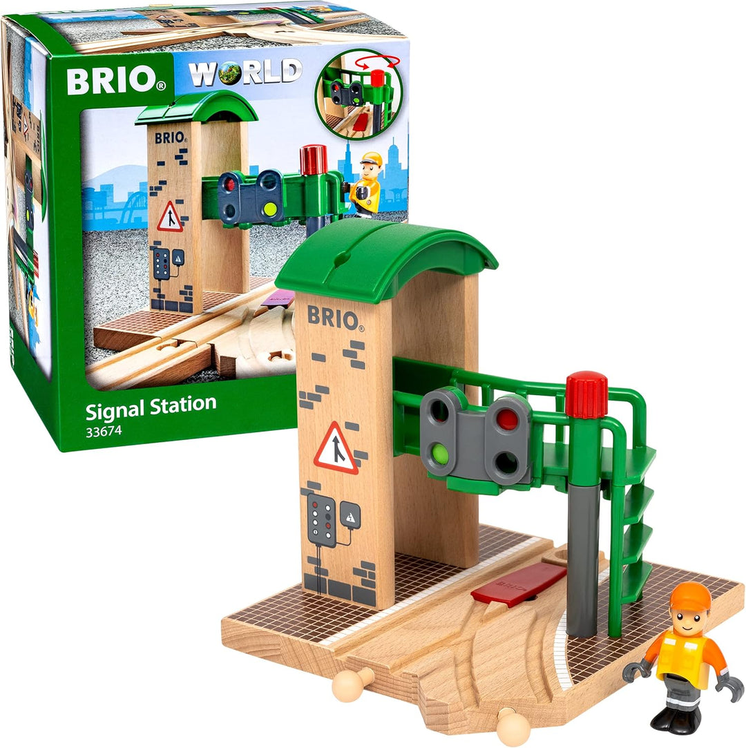 BRIO Bahn 33674 - Signal Station & World 33574 Lokschuppen mit Rolltor - Ergänzung für die BRIO Holz