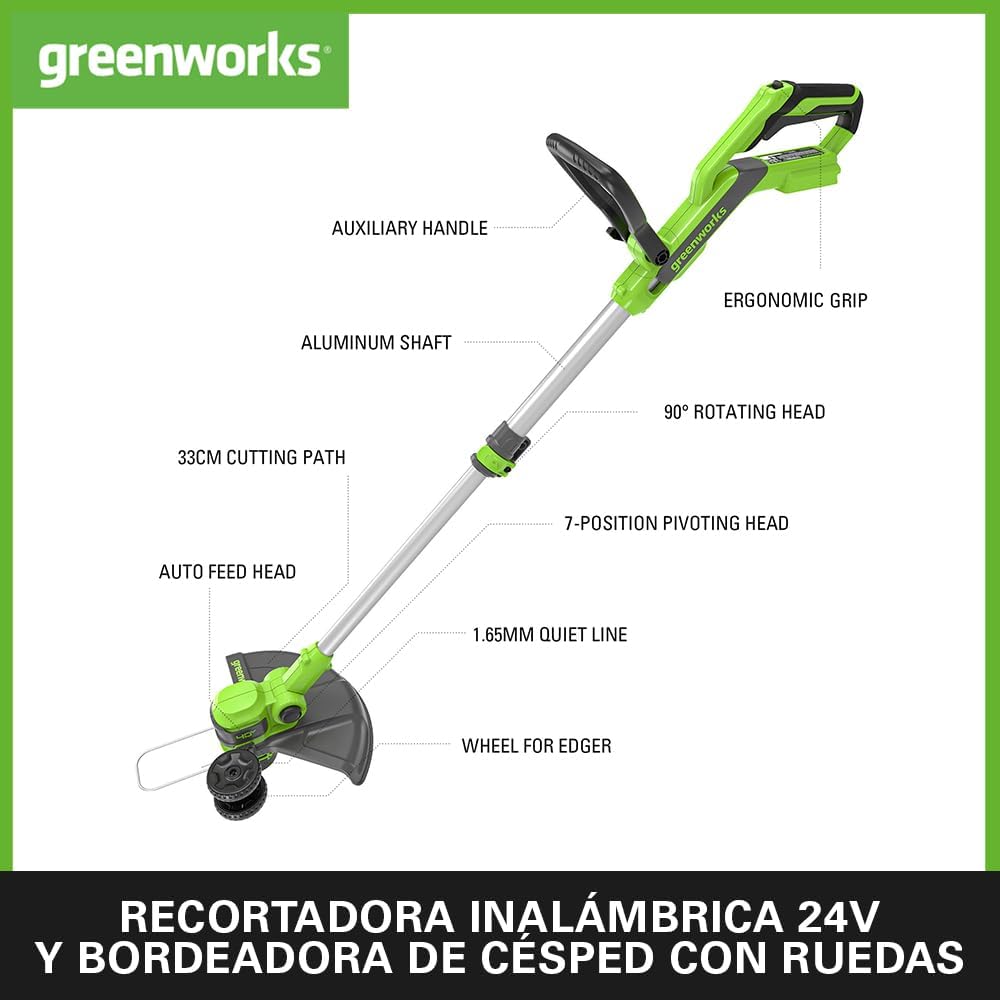 Greenworks G24LT30K2 Akku Rasentrimmer für kleine bis mittelgrosse Gärten, 30 cm Schnittbreite, auto