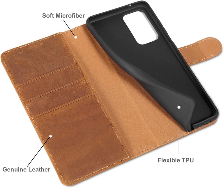 LENSUN Echtleder Hülle für Samsung Galaxy A52, A52s 5G Handyhülle [Echtes Leder] [Magnetverschluss]