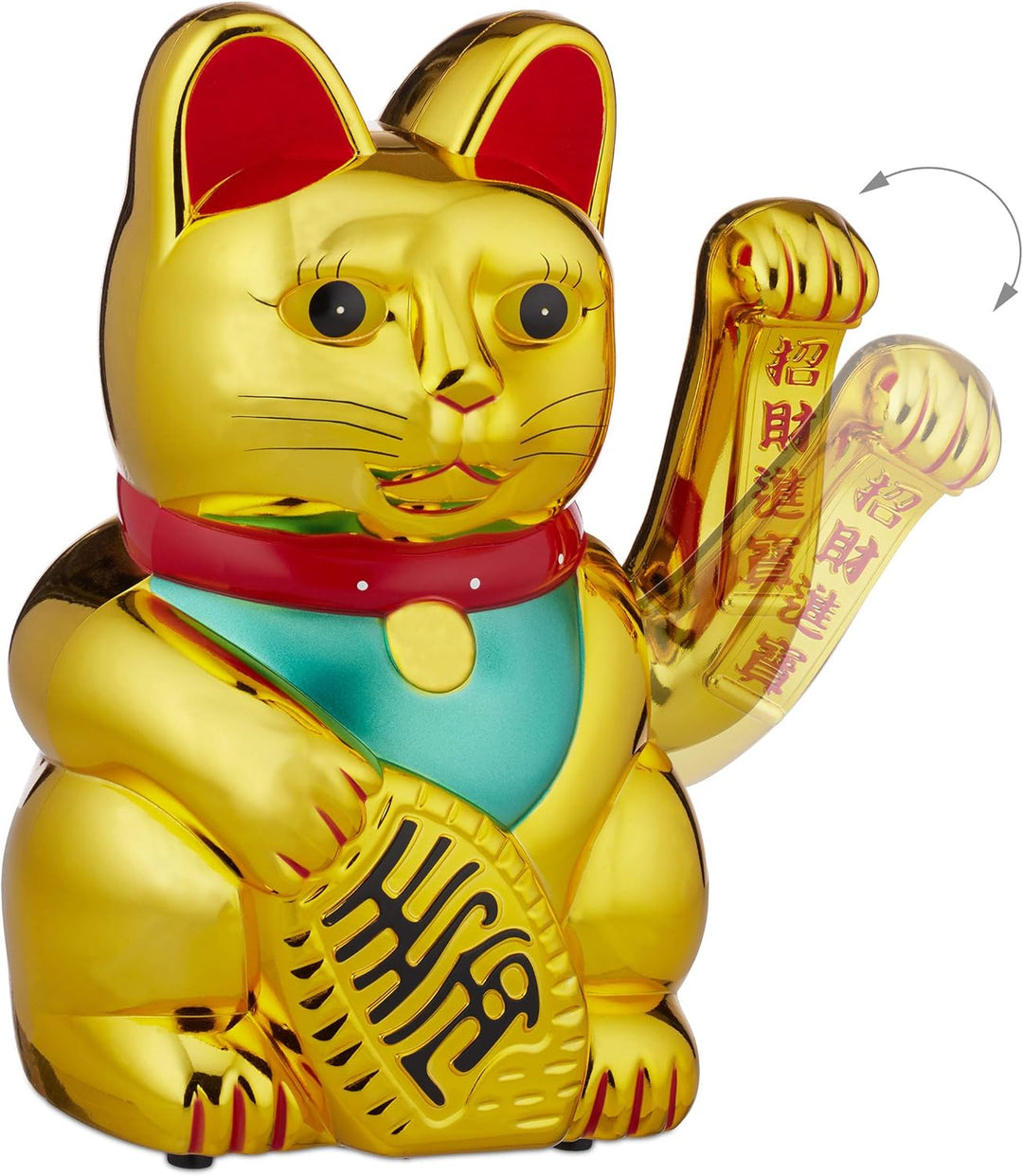 Relaxdays, gold Winkekatze, XL Maneki Neko, batteriebetriebene winkende Pfote, Glücksbringer für Rei