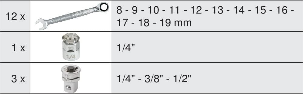 KS Tools 713.2027 Gearplus Modul-Satz Maulschlüssel mit Umschaltknarre mit Adapter 16-teilig