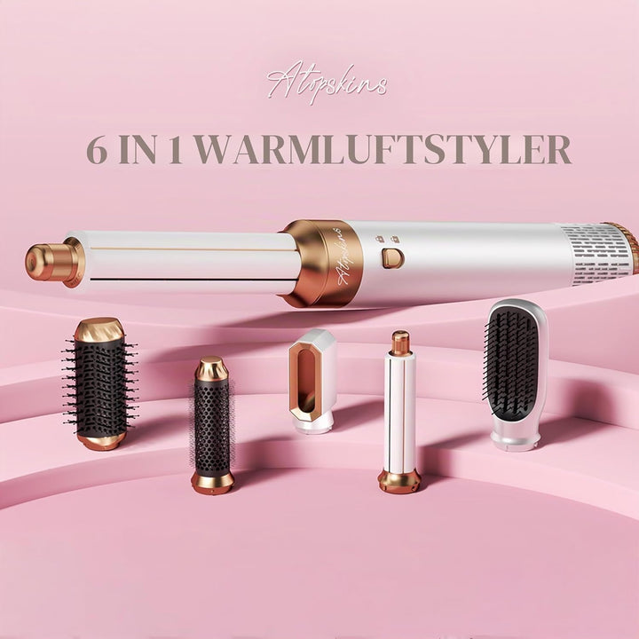 Atopskins Airbrush Haarstyler 6 in 1 Hair Styler Air Styler set mit 1000W Rundbürste, Warmluftbürste