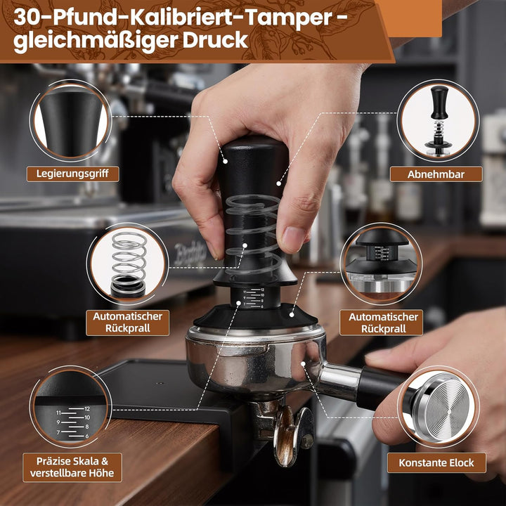 51mm Espresso Zubehör 7tlg. Set inkl. WDT Tool 51mm, Tamper, Distributor, Dosierring & Tamperstation