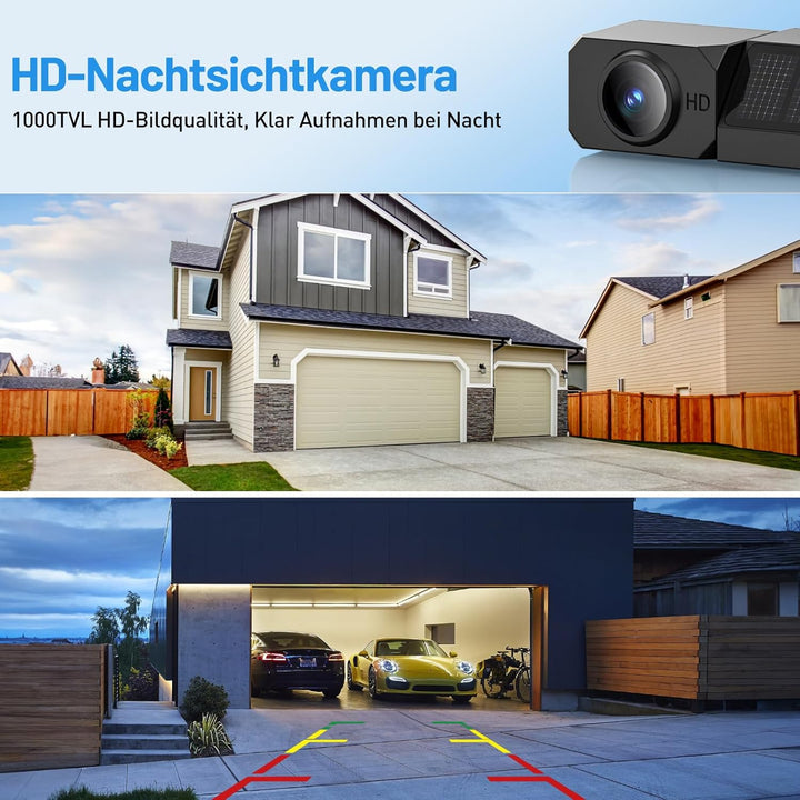 Solar Rückfahrkamera Kabellos, 5" Digital Rückfahrkamera Set 1080P Monitor, mit eingebautem Funksend