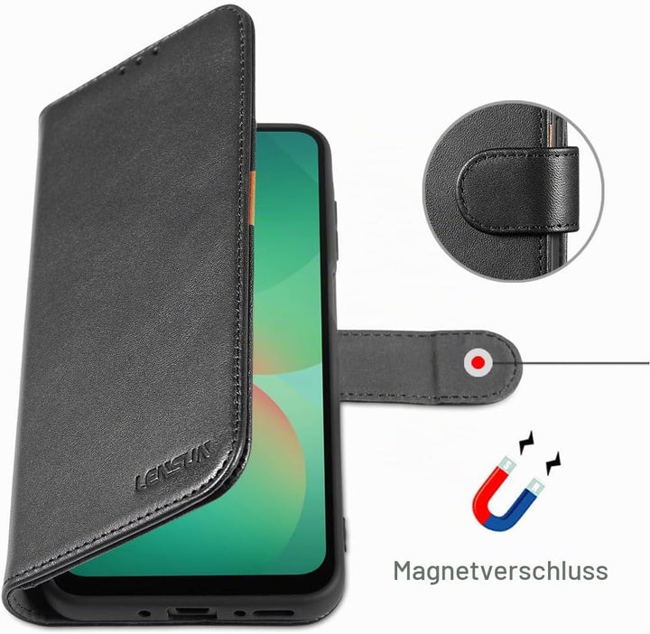 LENSUN Echtleder Hülle für Samsung Galaxy A26, Handyhülle [Echtes Leder][Magnetverschluss][RFID Schu