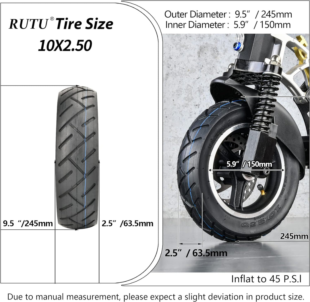 RUTU 10 x 2,50 Reifen – 10 Zoll Rad kompatibel mit Elektrorollern Smart Self-Balance Scooters Boards