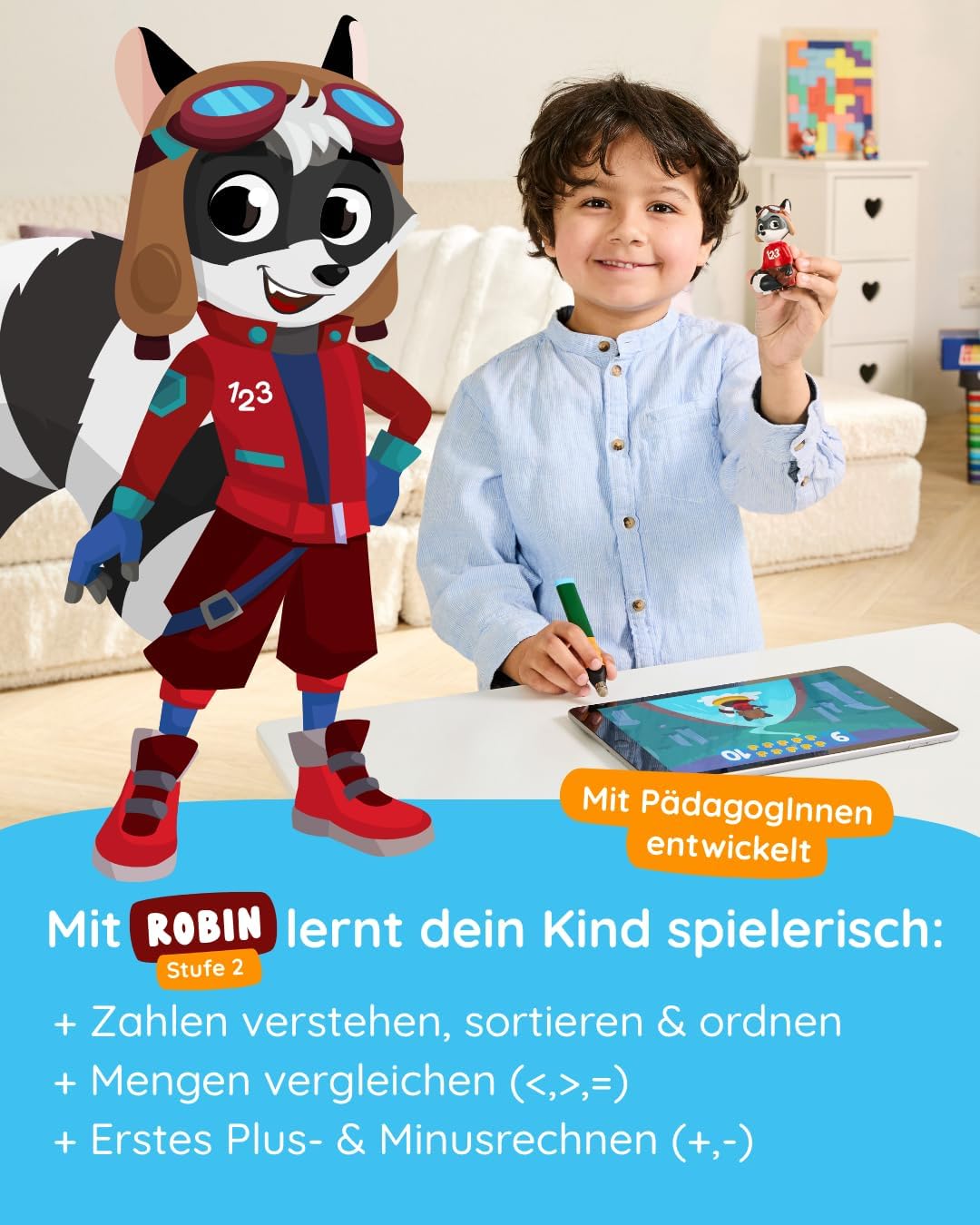 Edurino Starterset Robin Erstes Rechnen bis 10 (Stufe 2) ab 4 J. inkl. Eingabestift | Innovatives un
