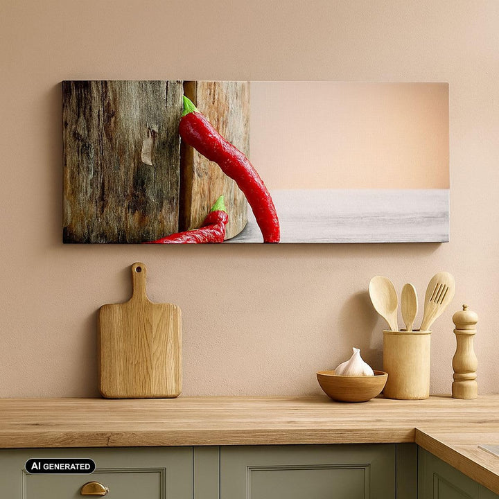 Wandbilder Dekoration Wohnzimmer Chili Gewürz Gemüse Panorama Bilder auf Leinwand 120x50cm Leinwandb