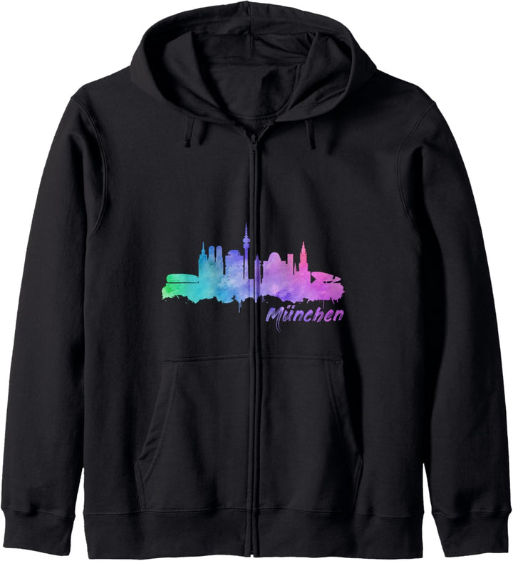 München Skyline Deutschland Watercolor Style Kapuzenjacke