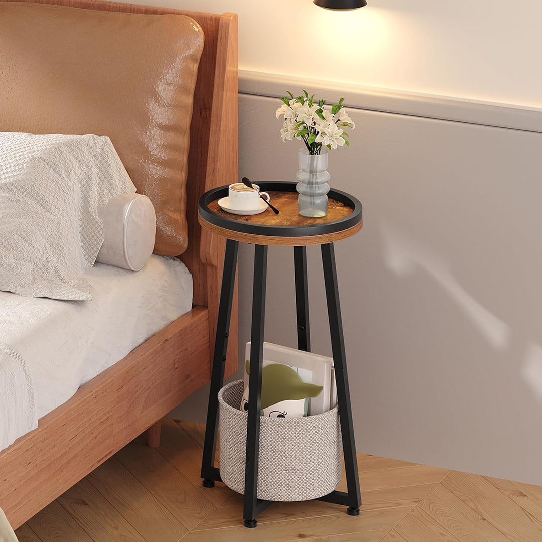 HOOBRO Beistelltisch rund, Kleiner Nachttisch, Sofatisch modern, Couchtisch mit erhöhtem Rand und be