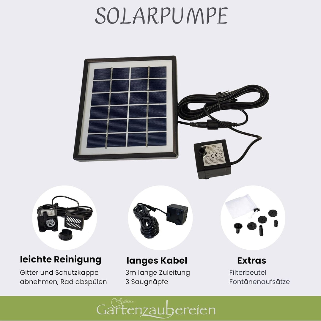 Wasserspeier Froschkönig auf Kugel mit Solarpumpe 19cm für Miniteich als Teichdeko - Gartendeko