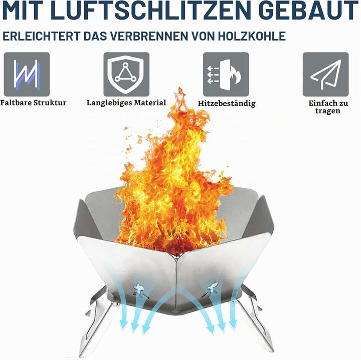 Tragbare Feuerstelle für Camping, Faltbare Feuerstelle Edelstahl Outdoor, Camping Feuerschale für Pi