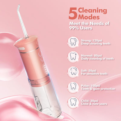 Reise Munddusche Kabellos Zahnreinigung: Oral Irrigator mit 5 Modi, 180ML Wassertank IPX7 Wasserdich
