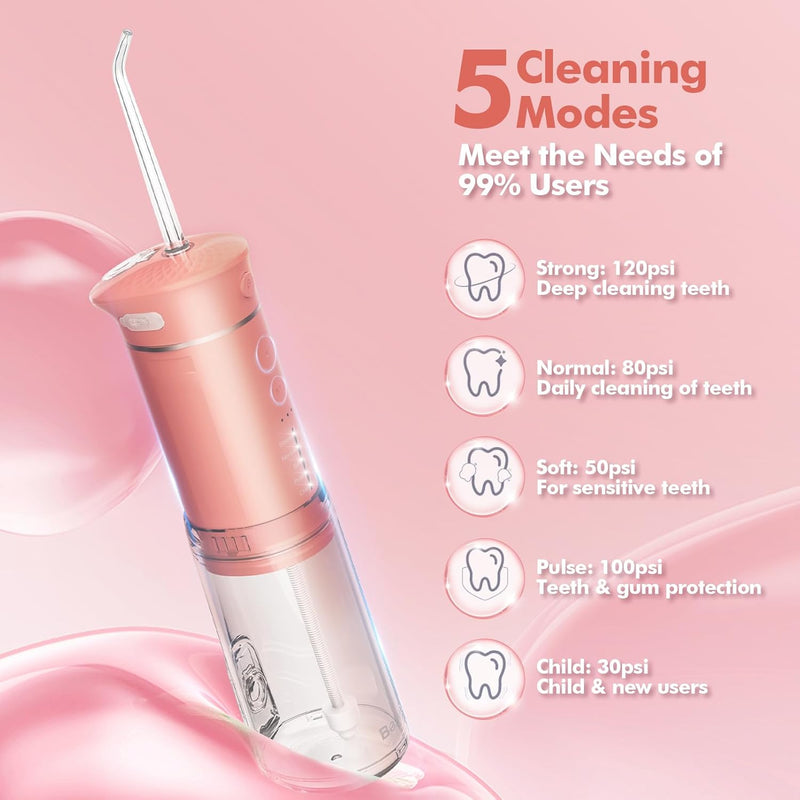 Reise Munddusche Kabellos Zahnreinigung: Oral Irrigator mit 5 Modi, 180ML Wassertank IPX7 Wasserdich
