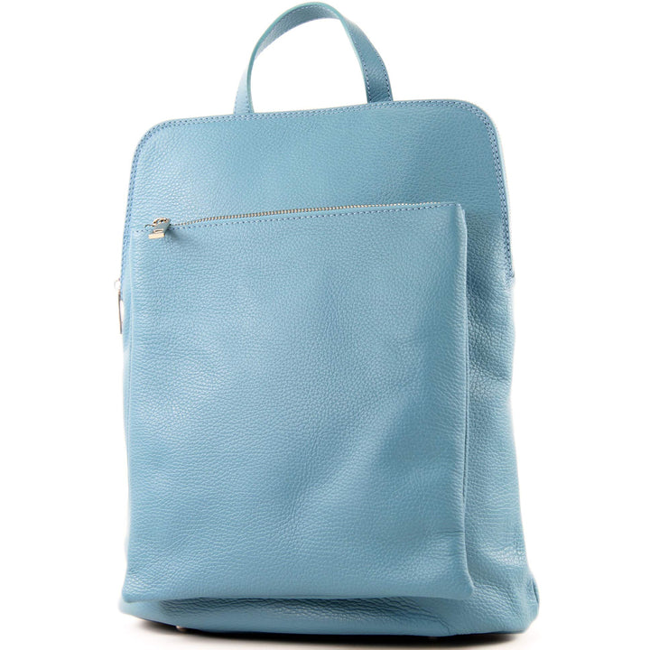 modamoda de - T141 - ital Damen Rucksacktasche 3in1 aus Leder Babyblau, Babyblau