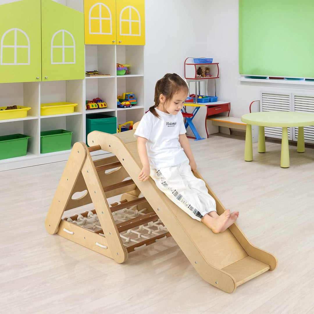 HOMASIS 4 in 1 Klettergerüste mit Rutsche, Kletterdreiecke für Kinder, Spielplatz aus Holz, Montesso