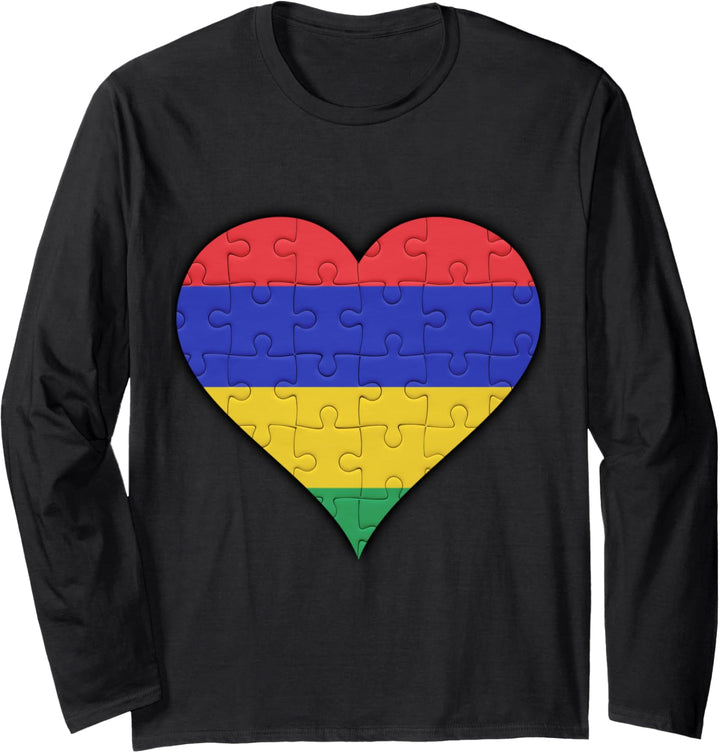 Mauritius Mauritianische Flagge Herz Langarmshirt
