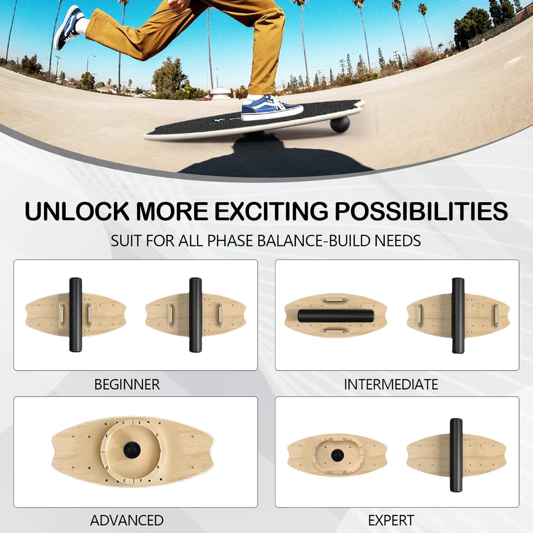 2025 Balance Board Holz, Profi Balance-Board mit Rolle, Balance Ball, Halterung, Multifunktion Indoo