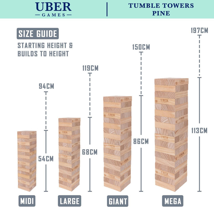 Uber Games Riesenwackelturm bis 200+ cm XXL Jumbo Hi-Tower in Tasche - 2,5m Massiver Kiefer Holz Tow