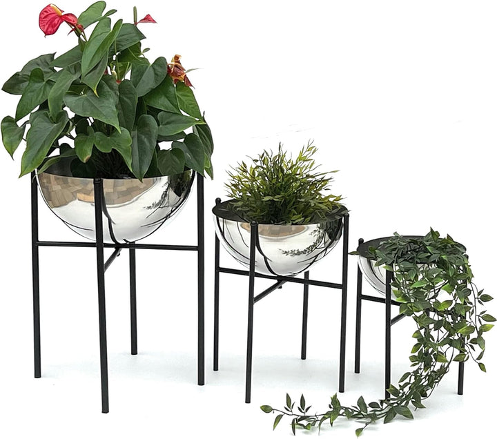 DanDiBo Blumenhocker Metall mit Topf Schwarz Silber 3er Set Blumenständer 96257 Blumensäule Modern P