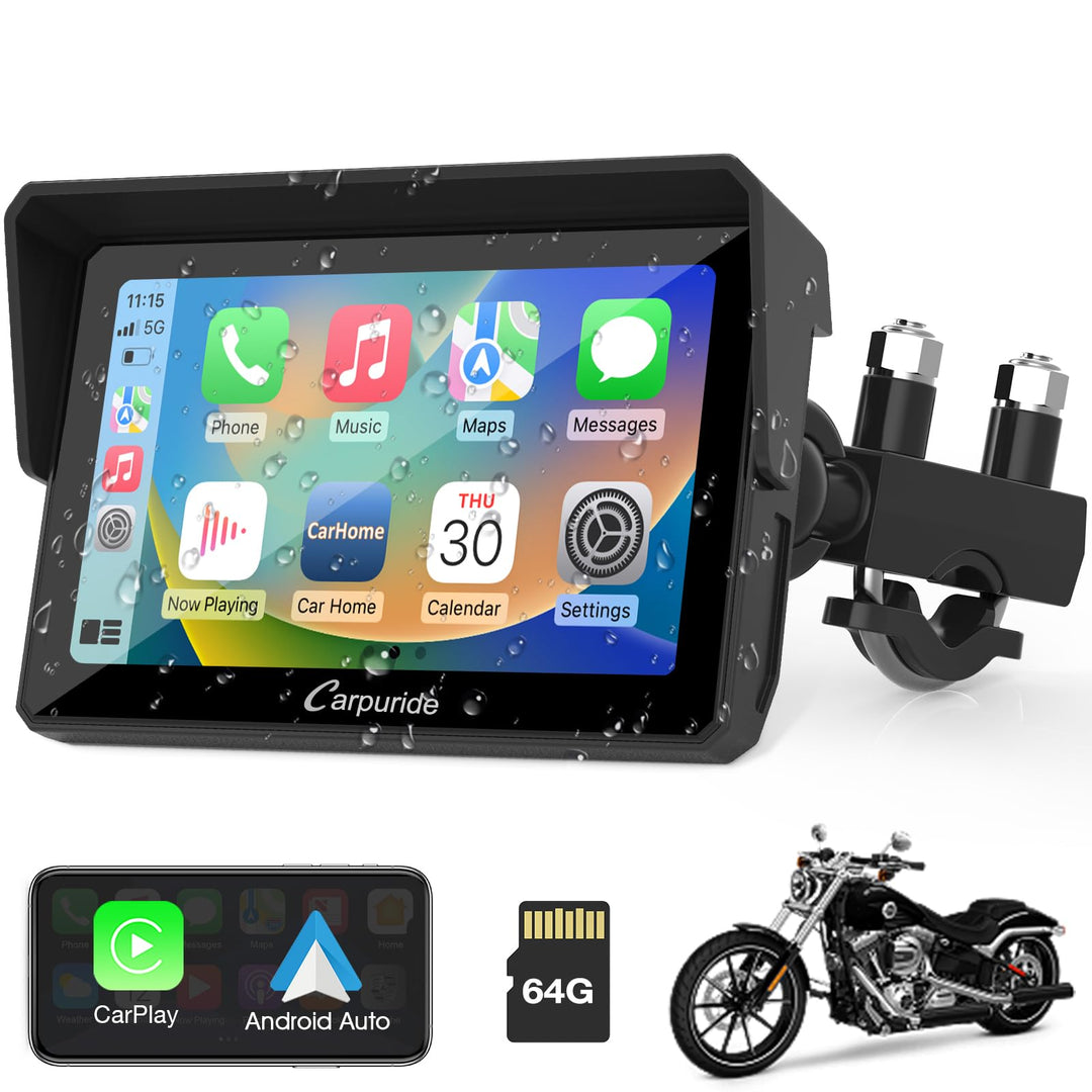 Carpuride W502 Carplay Bildschirm für Moto, Tragbares CarPlay und Android Auto für Motorrad, 5 Zoll