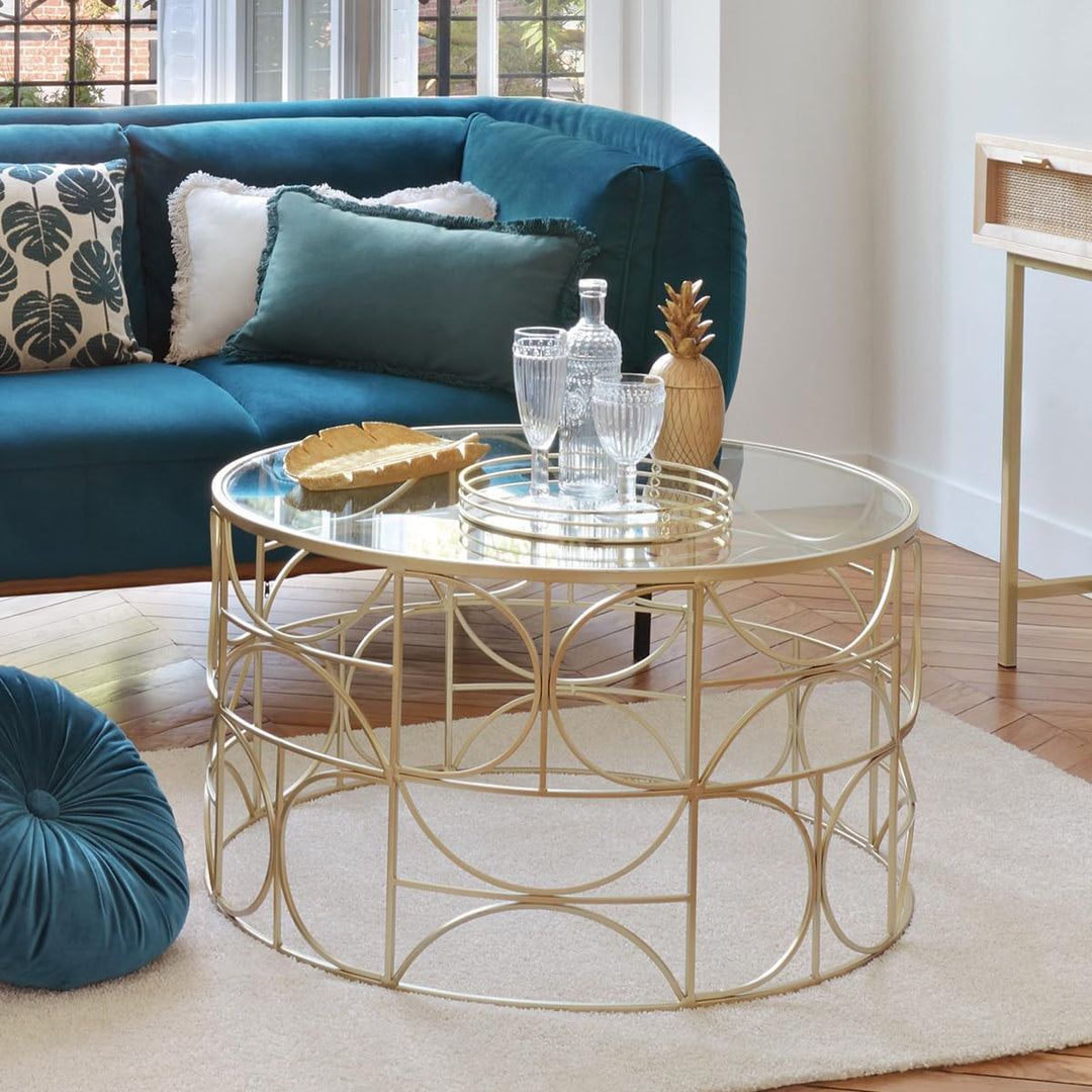 Couchtisch Suite - Platte aus gehärtetem Glas - golden D. 71 cm - Golden - Atmosphera créateur d&