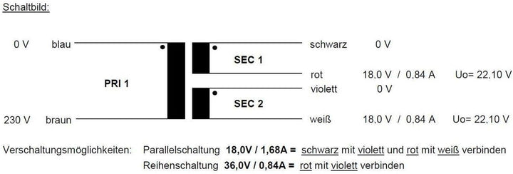 Sedlbauer Ringkerntrafo Transformator 30VA 2x18V für Audio, Industrie, Halogen und Schienensysteme -