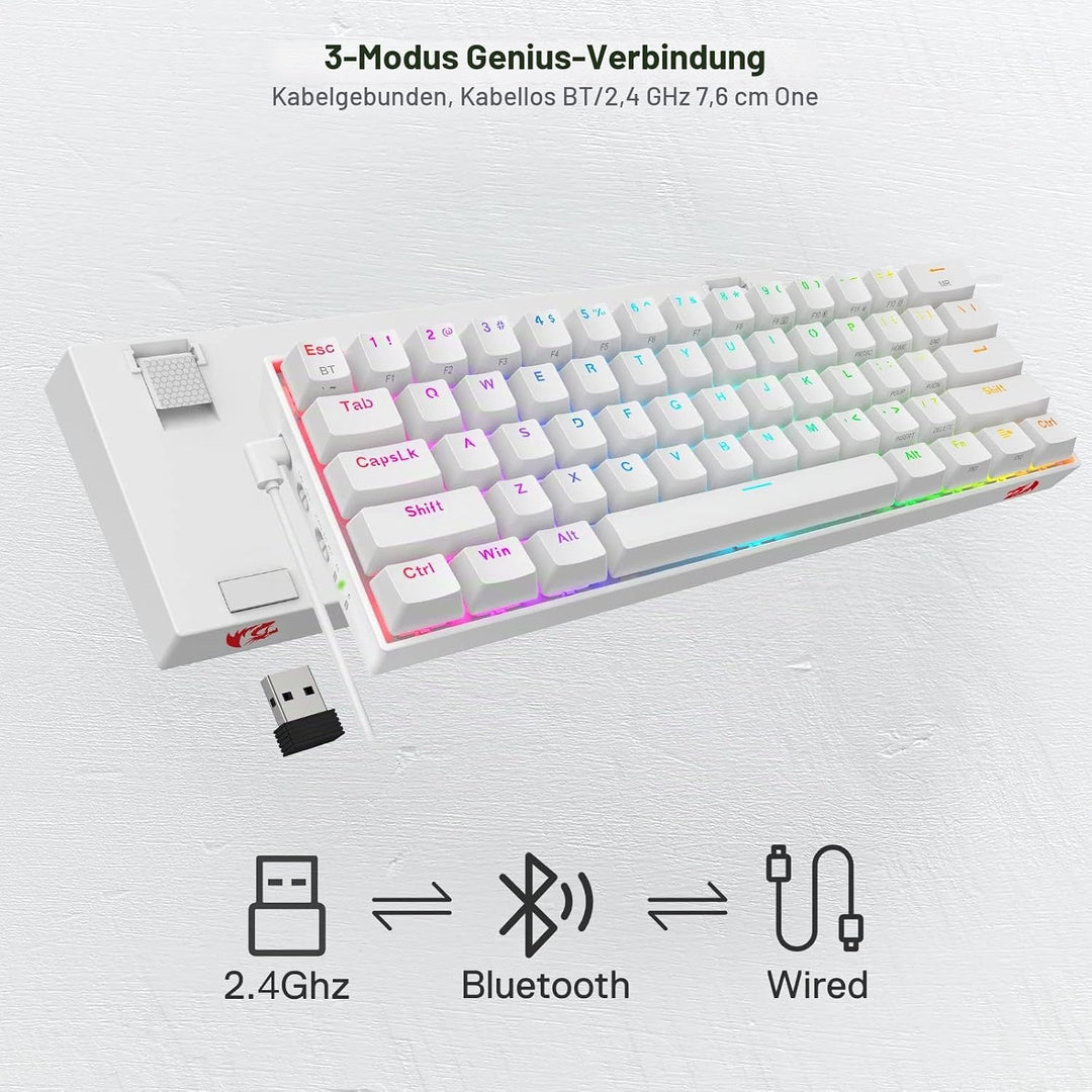 Redragon K530 Draconic 60% Bluetooth/kabelgebundene / 2,4 GHz kabellose mechanische Tastatur, 61 Tas
