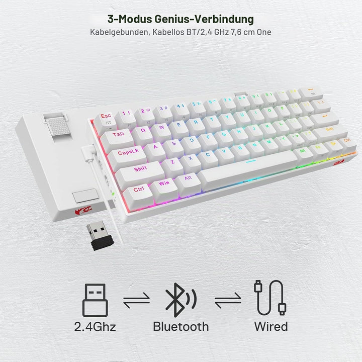 Redragon K530 Draconic 60% Bluetooth/kabelgebundene / 2,4 GHz kabellose mechanische Tastatur, 61 Tas