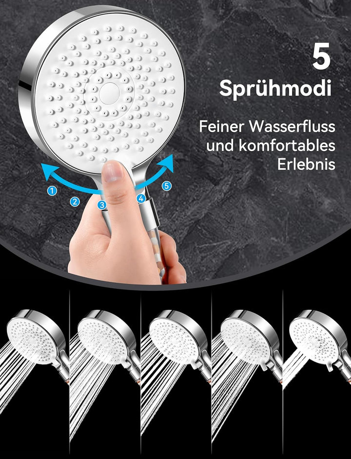 Magichome Wassersparender Duschkopf,Handbrause Filter Mineralsteinen und 5 Strahlarten, Druckerhöhen