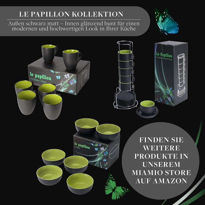 MIAMIO - 6 x 350 ml Kaffeetassen/Kaffeebecher Set - Tassen Set 6er Modern - Le Papillon Kollektion (