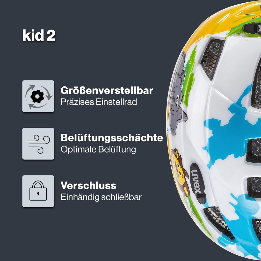 uvex Kid 2 - Leichter Fahrradhelm für Kinder - individuelle Grössenanpassung - erweiterbar mit LED-L