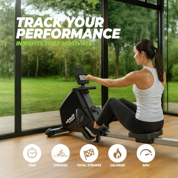 VirtuFit Row450 Rudergerät – Klappbar & Leicht – Transportrollen – Platzsparend Fitnessgerät für Zuh