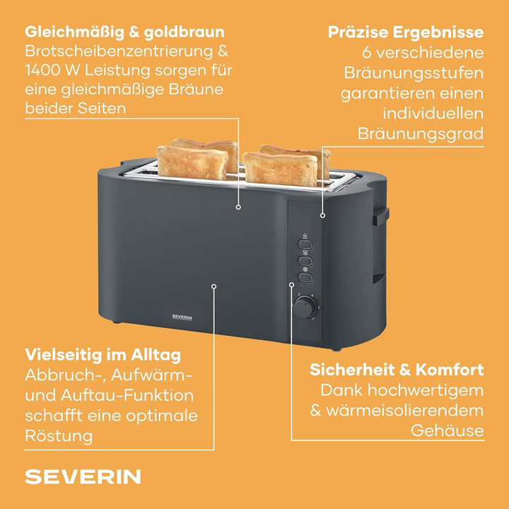 Severin Toaster Langschlitz, 4 Scheiben mit integrierten Brötchenaufsatz, 2 Langschlitz-Röstschachte