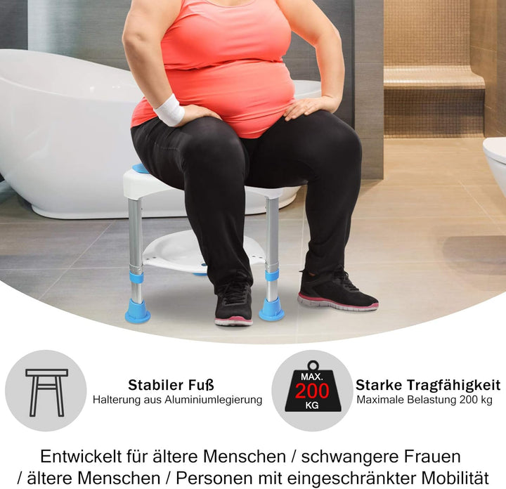 XMTECH 360°Drehbarer Duschhocker Duschstuhl Badestuhl 45-57cm Höhenverstellbar Badehocker Badhocker