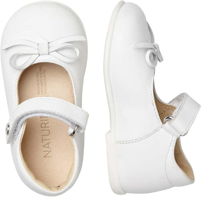 Naturino Ballet-Ballerinas aus Kalbsleder mit Schleife, Weiss Silber