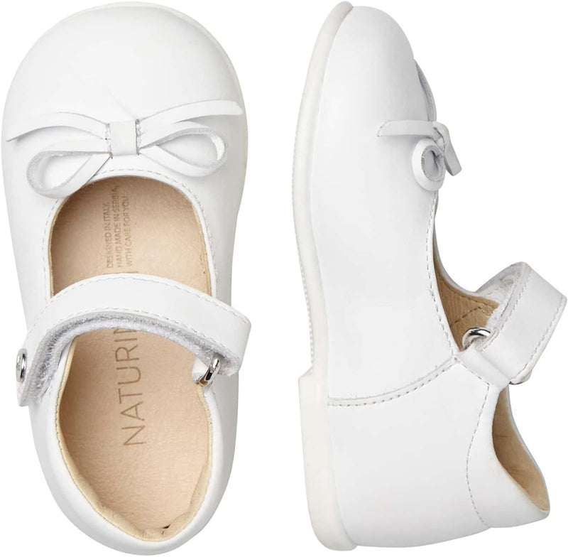 Naturino Ballet-Ballerinas aus Kalbsleder mit Schleife, Weiss Silber