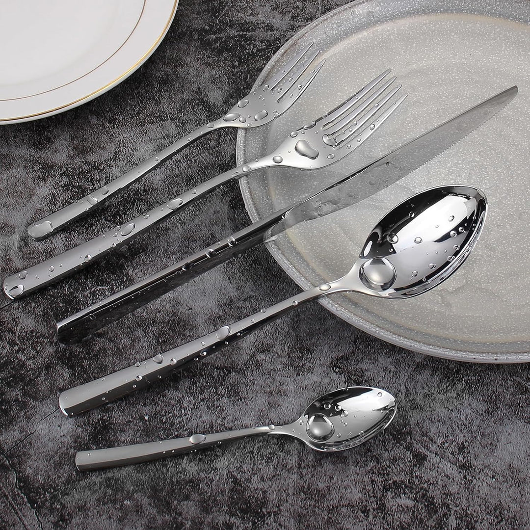 Besteck Set 6 Personen,30 teilig Edelstahl Besteck Set,Silber Cutlery Set, Elegantes Edelstahl mit M