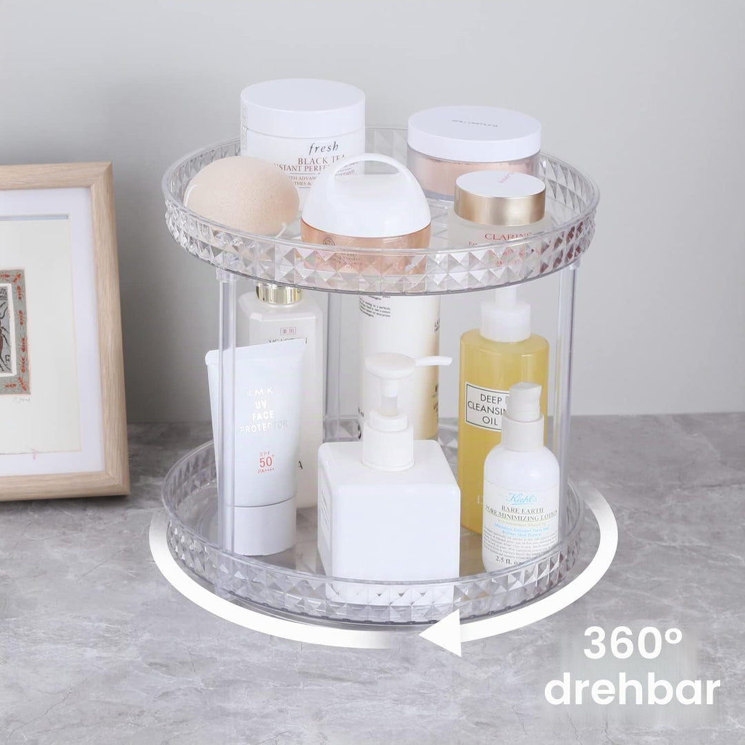 ROWNYEON Make up Organizer, Kosmetik Organizer 360° Drehbar Hautpflege 2 Lagen Skincare Parfüm Badez