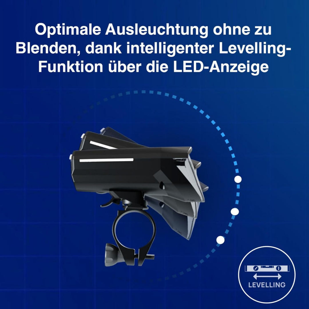 FISCHER Fahrrad LED-Frontlicht 100 Lux Fernlicht, mit Sensormodus, spritzwassergeschütztes Gehäuse,